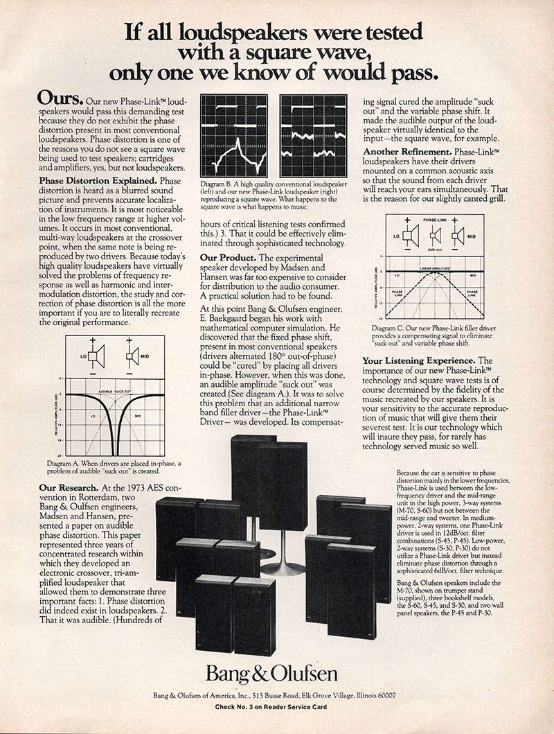 Bang & Olufsen advertisement in Audio, April 1976