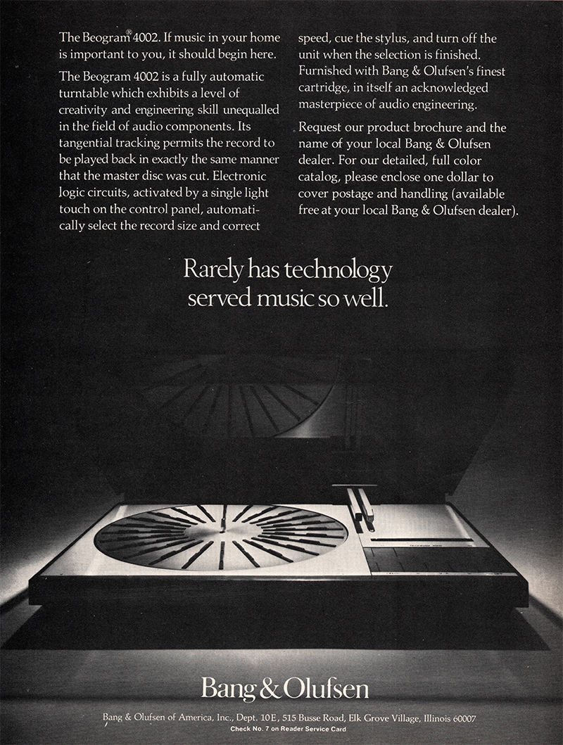 Bang & Olufsen advertisement in Audio Bangolufsen, October 1976