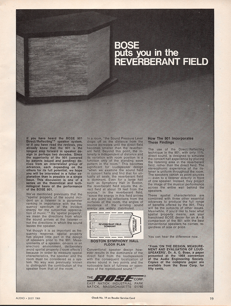 Bose advertisement in Audio, July 1969
