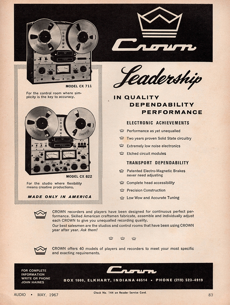 Crown advertisement in Audio, May 1967