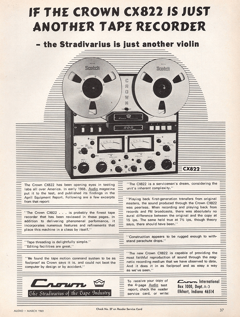 Crown advertisement in Audio, June 1969