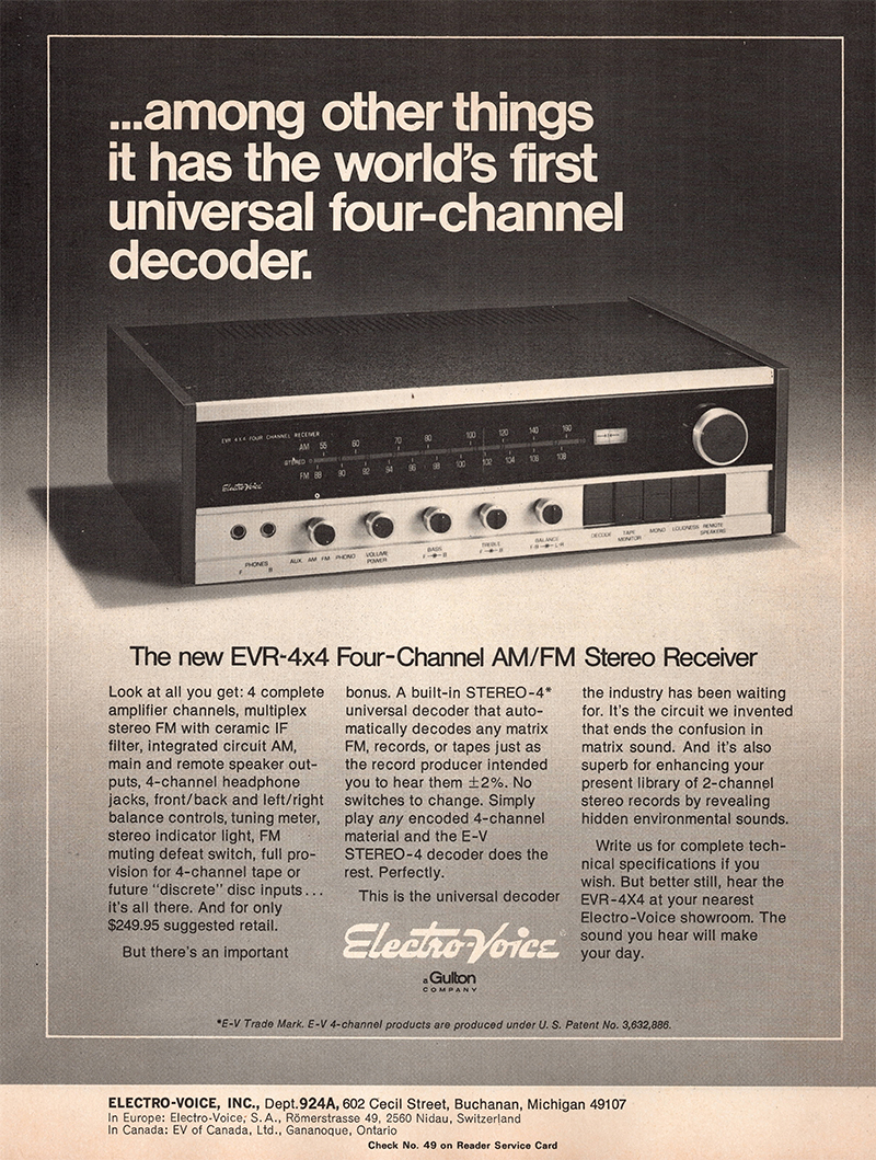 Electro-Voice advertisement in Audio, September 1972