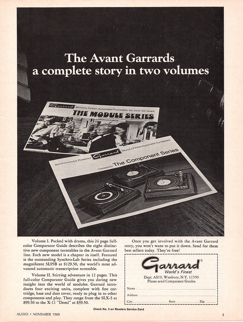 Garrard advertisement in Audio, November 1969