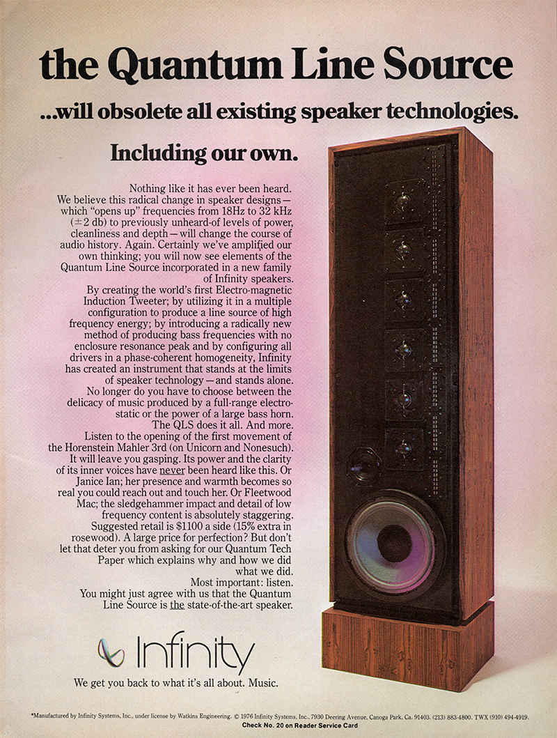 Infinity advertisement in Audio, November 1976