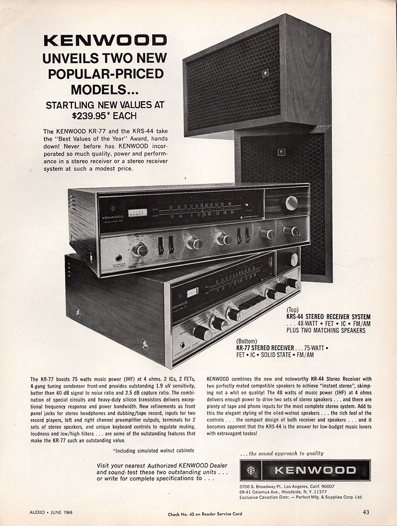 Kenwood advertisement in Audio, June 1969