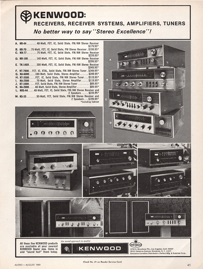 Kenwood advertisement in Audio, August 1969