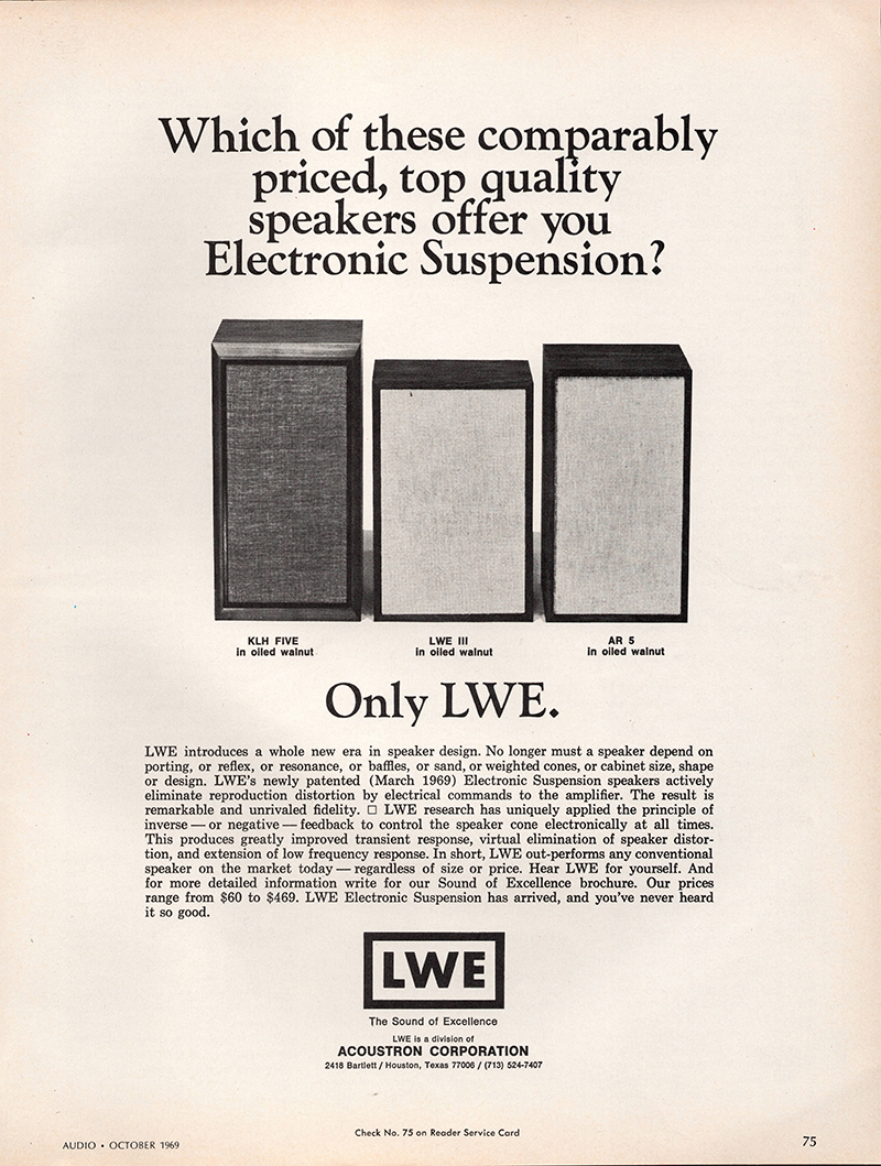 Lwe advertisement in Audio, October 1969