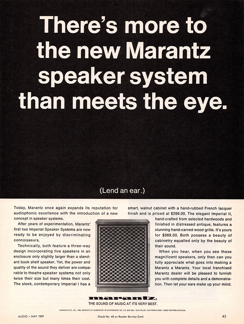 Marantz advertisement in Audio, May 1969