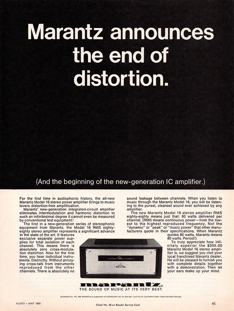 Marantz advertisement in Audio, May 1969