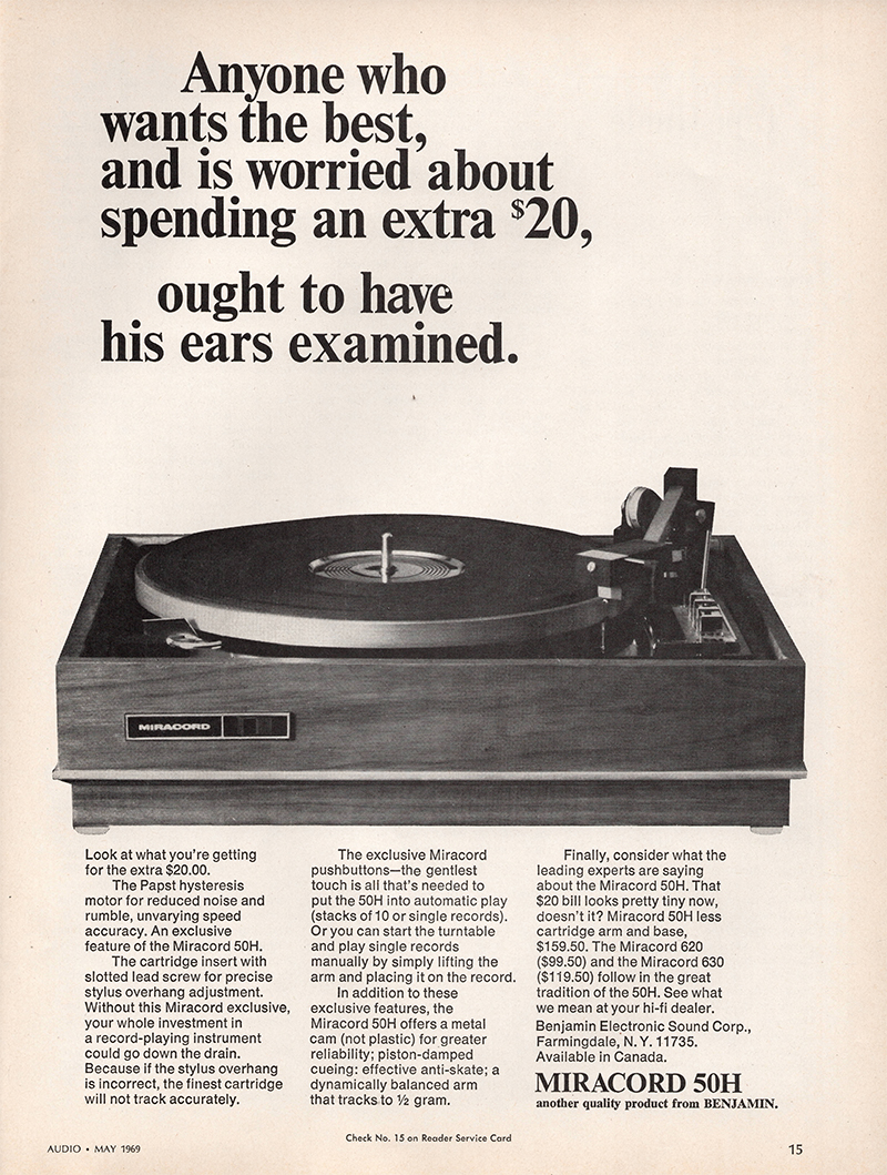 Miracord advertisement in Audio, May 1969