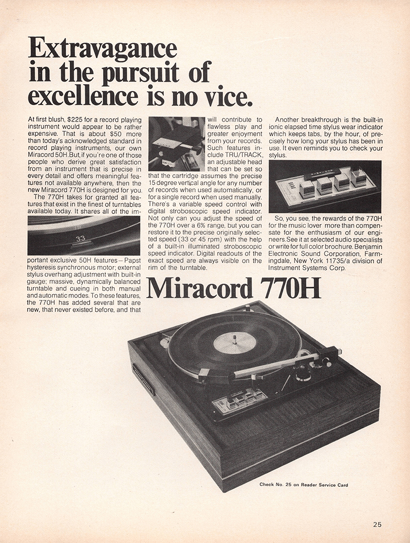 Miracord advertisement in Audio, October 1971