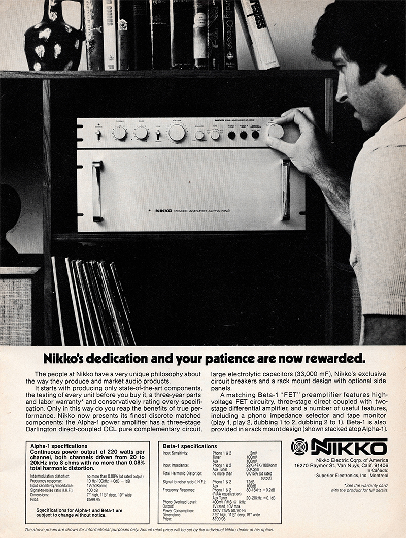 Nikko advertisement in Audio, November 1976