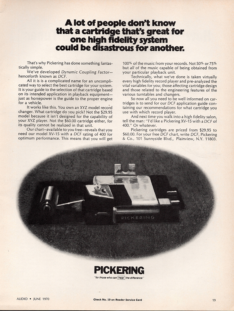 Pickering advertisement in Audio, June 1970