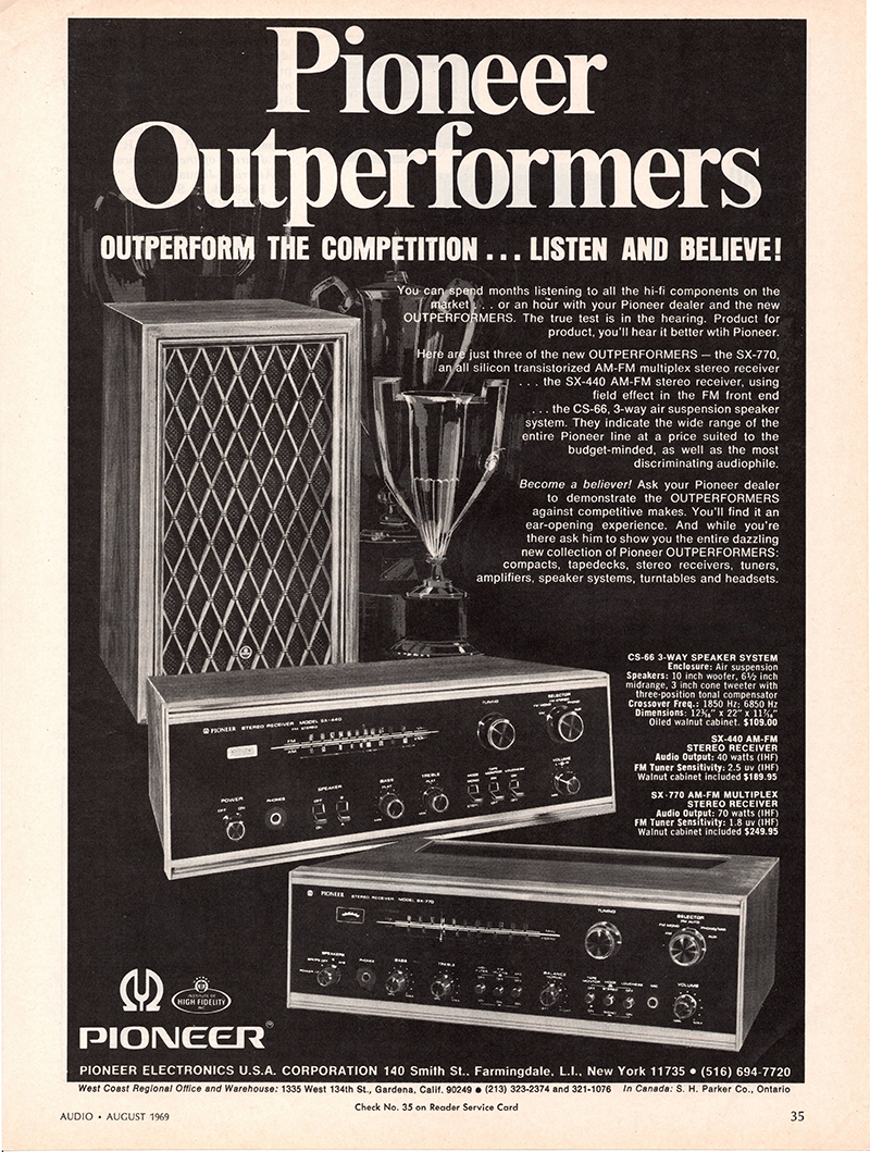 Pioneer advertisement in Audio, August 1969