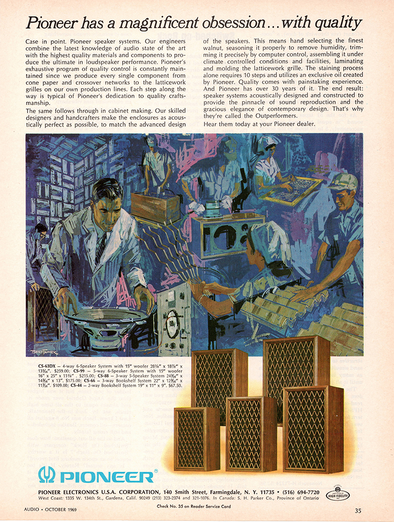 Pioneer advertisement in Audio, October 1969