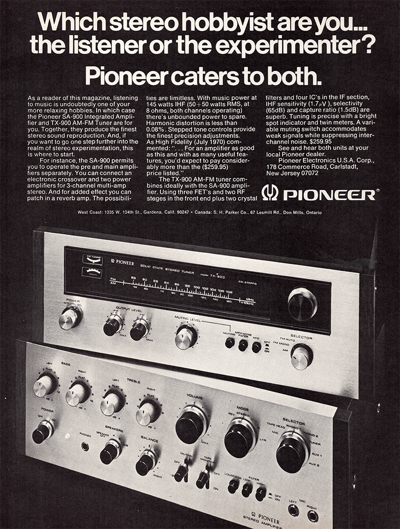 Pioneer advertisement in Audio, January 1971
