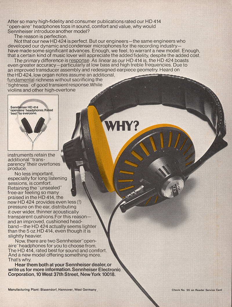 Sennheiser advertisement in Audio, September 1973