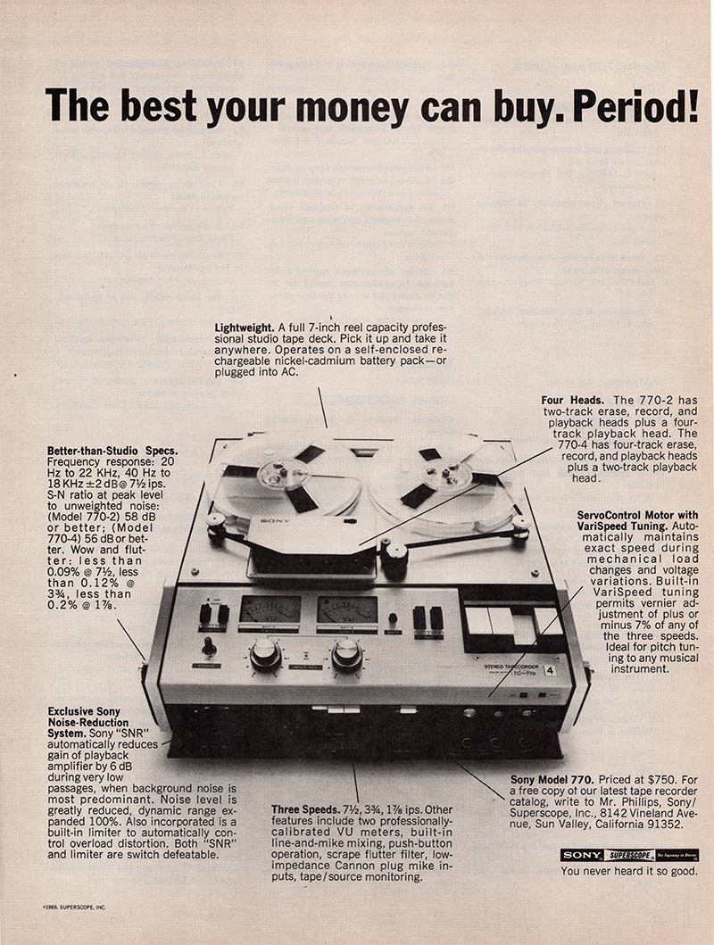 Sony advertisement in Audio, May 1969
