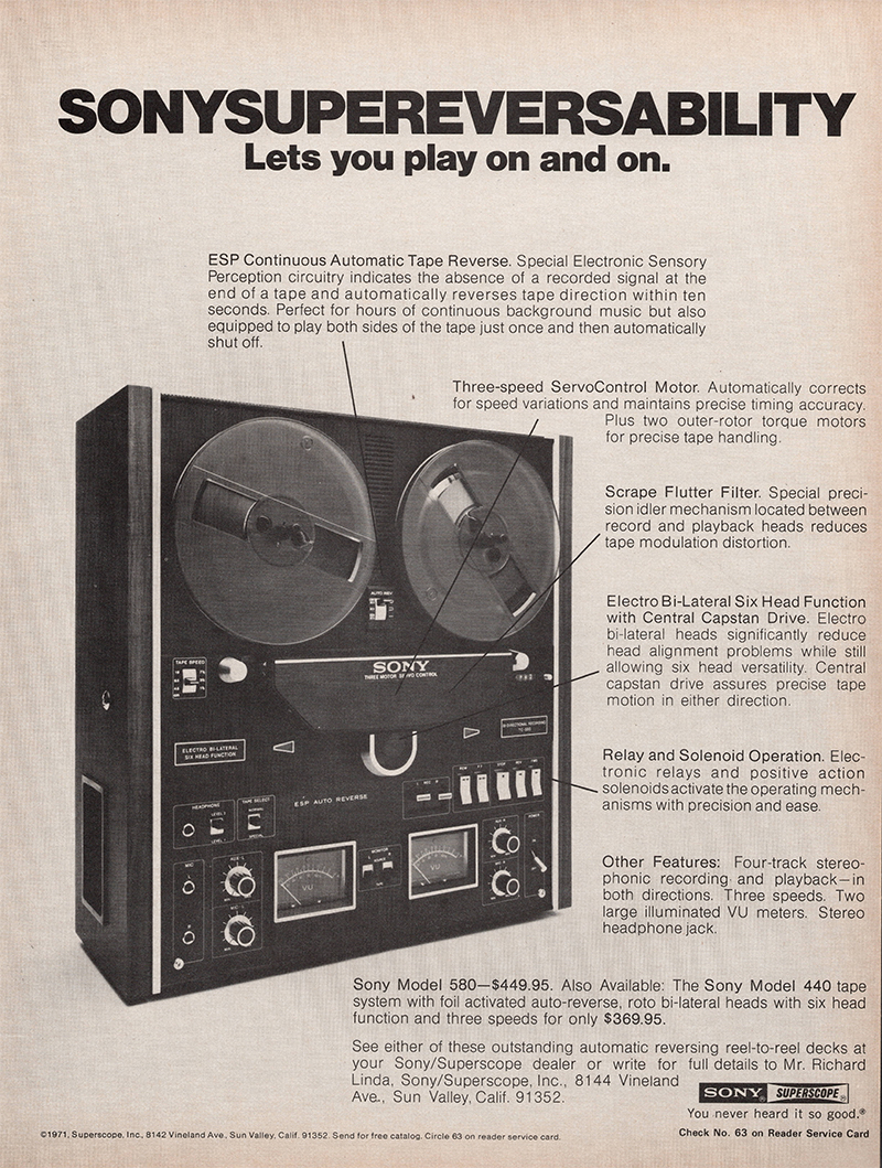 Sony advertisement in Audio, November 1971
