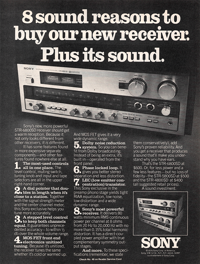 Sony advertisement in Audio, October 1976