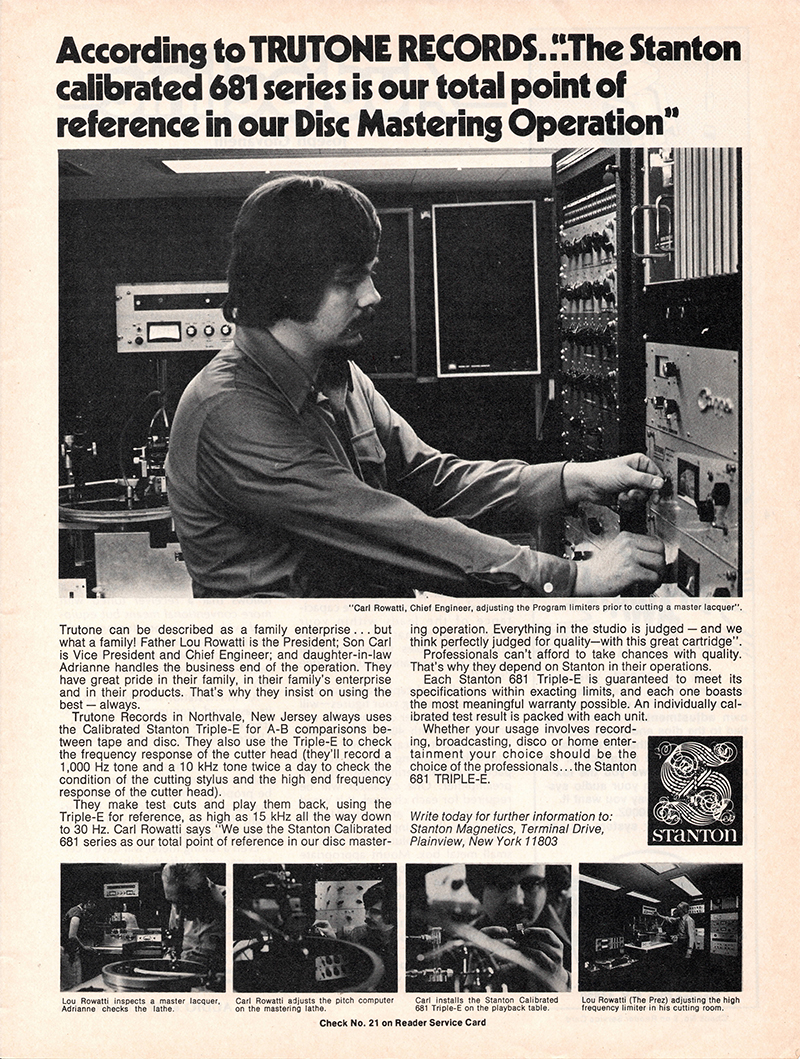 Stanton advertisement in Audio, September 1976
