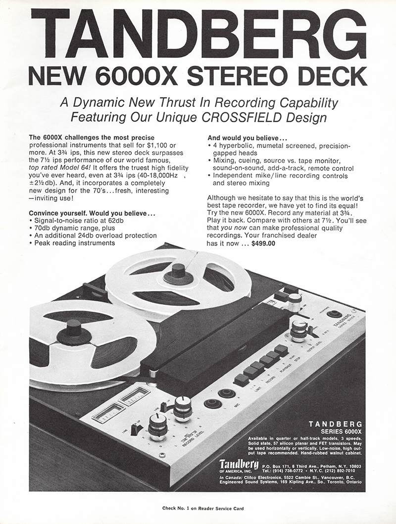 Tandberg advertisement in Audio, February 1970