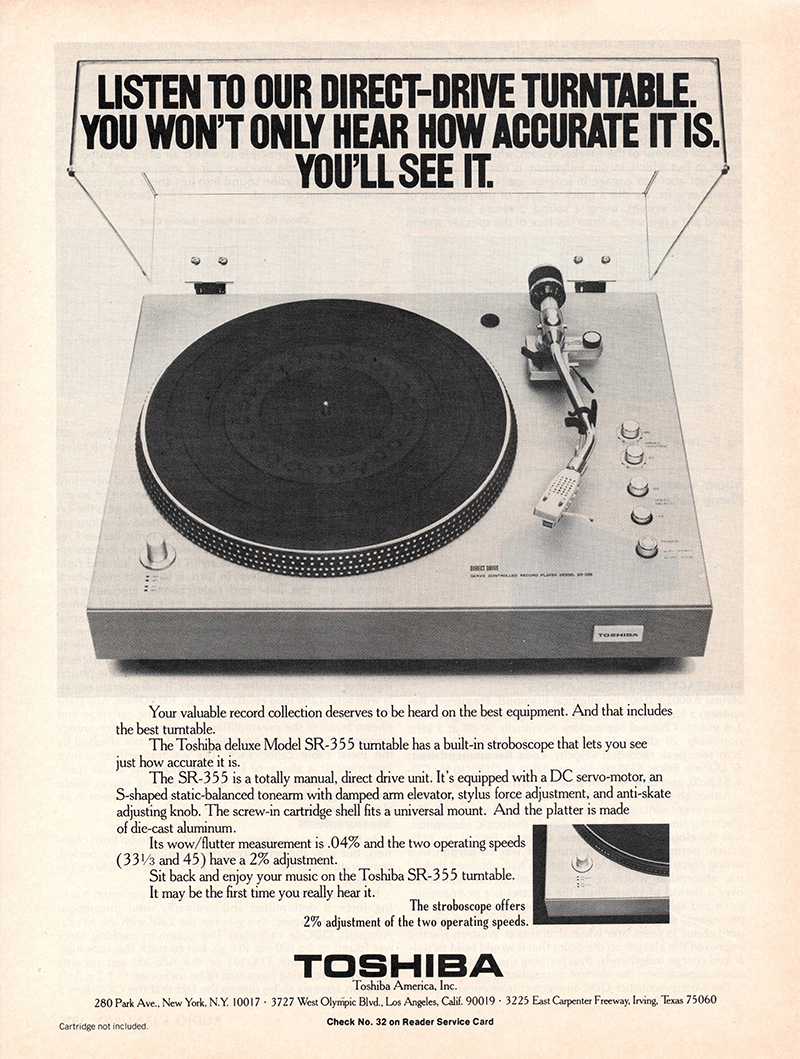 Toshiba advertisement in Audio, January 1976