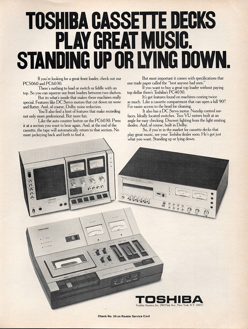 Toshiba advertisement in Audio, February 1976